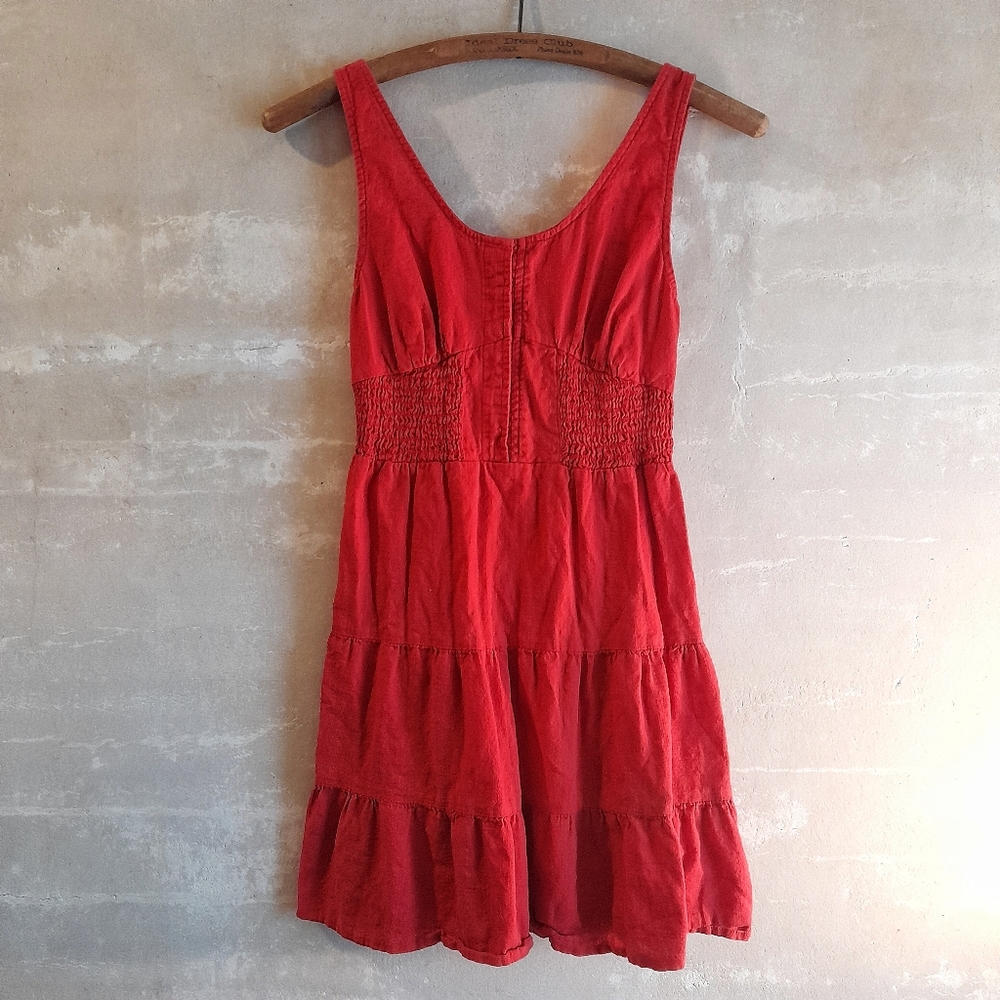 484a. red orange Arizona sleeveless cotton tiered mini sun dress, XS